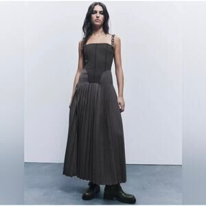 Zara ZW Collection Pleated Bustier Maxi Long Dress Gray Blogger’s Favorite.